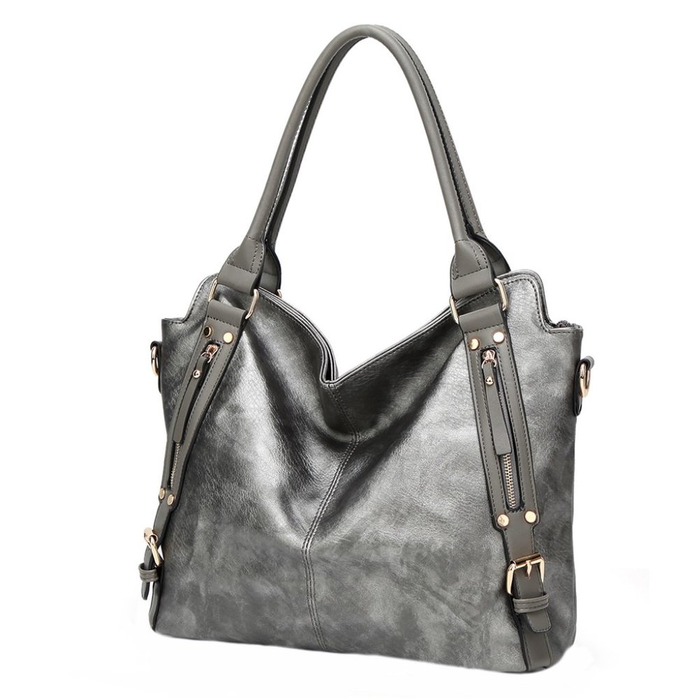 GRAY SOFT FAUX LEATHER HANDBAG - Picture 1 of 2